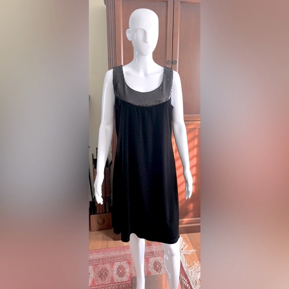 Black Soft Shiny velvet mini prom party Dress shiny black sequined Neck US Large